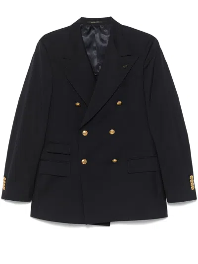 Gabriele Pasini Navy Blue Double-breasted Blazer With Flap Pockets In Black