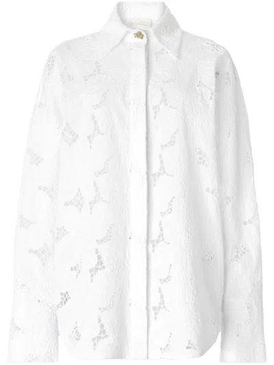 Genny Cotton Shirt With Embroidered Pattern And Sheer Fabric In White