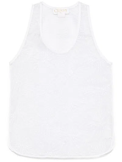 Genny Floral-embroidered Organza Tank Top