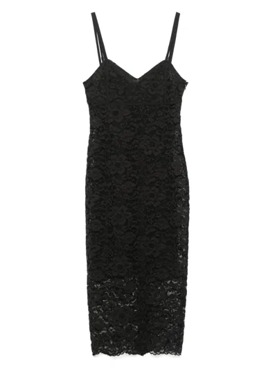 Blugirl Lace Overlay V-neck Midi Dress In Black