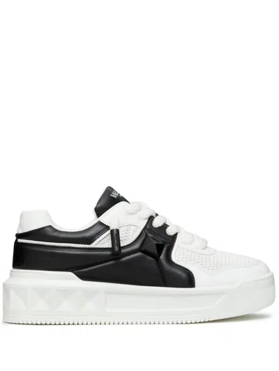 Valentino One Stud Xl Low-top Sneaker In Nappa Leather And Jacquard Toile Iconographe Technical Fabric