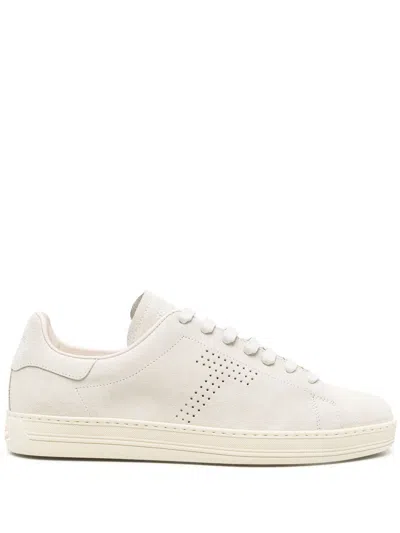 Tom Ford 'waiwick' White Low Top Sneakers With Perforated Logo On The Side And Logo Patch On The Tongue