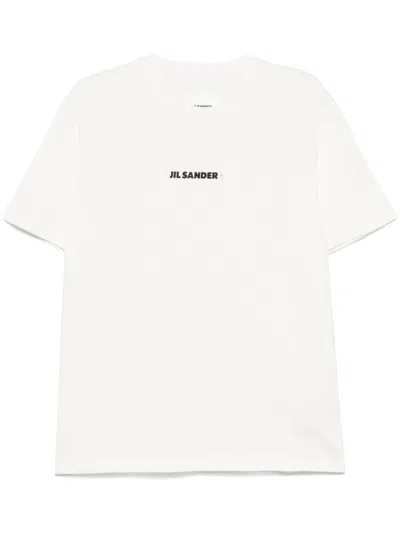 Jil Sander White T-shirt With Short Sleeves And Contrasting Logo Print In Cotton Man