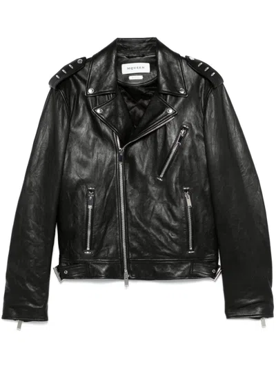 Alexander Mcqueen Leather Jacket With Belted Waist And Epaulettes