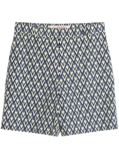 Valentino Bermuda Shorts In Cotton Poplin With All Over Toute La V Print