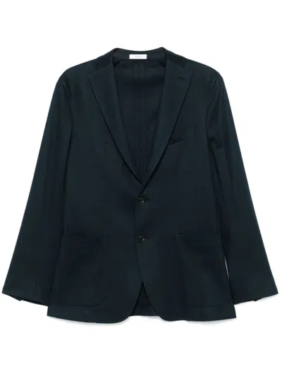 Boglioli Single-breasted Navy Wool Blazer With Front Patch Pockets In Blue