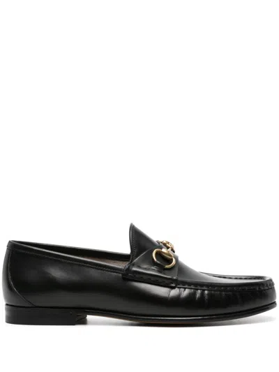 Gucci Horsebit Almond-toe Loafers In Black