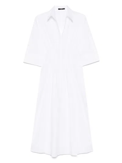 Seventy Pleated White Dress With Buttoned Cuffs And Side Slits