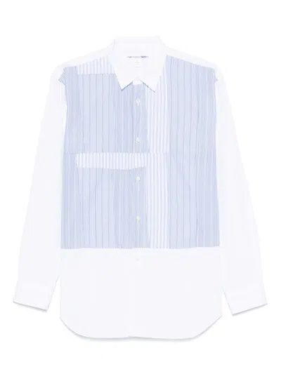Comme Des Garçons Shirt White & Blue Yarn Dyed Cotton Stripe Poplin Shirt