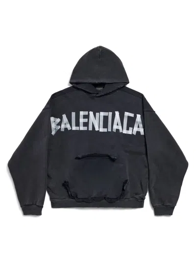 Balenciaga Black Hoodie With Logo Lettering On The Front And Logo Print On The Back In Cotton Man