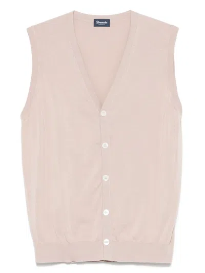 Drumohr V-neck Ribbed Cotton Vest In Pink