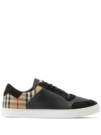 Burberry Men Black Leather And Fabric Sneakers
