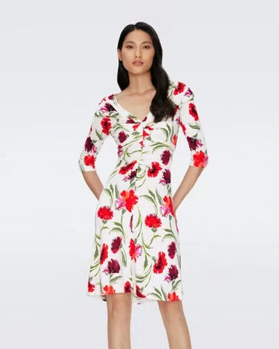 Diane Von Furstenberg Jim Ruched Floral-print Jersey Dress In Rot
