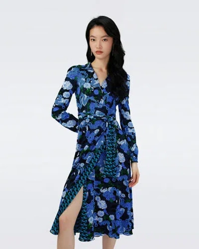 Diane Von Furstenberg Phoenix Reversible Mesh Wrap Dress In Blue