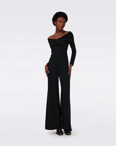 Diane Von Furstenberg Lucien Off-shoulder Crossover Wide-leg Jumpsuit In Black