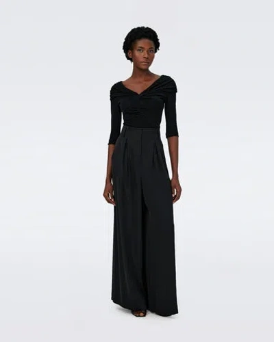 Diane Von Furstenberg Lucien Off-shoulder Crossover Wide-leg Jumpsuit In Black