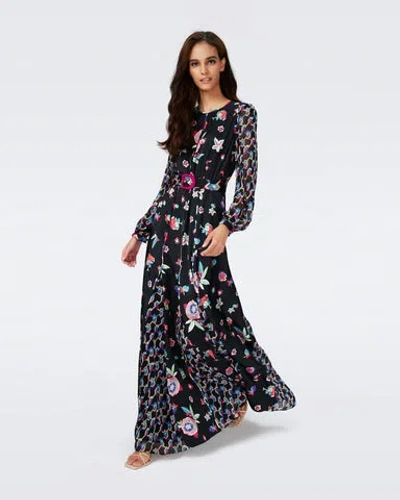 Diane Von Furstenberg Elliot Belted Printed Lenzing Ecovero-blend Satin And Chiffon Maxi Dress In Black
