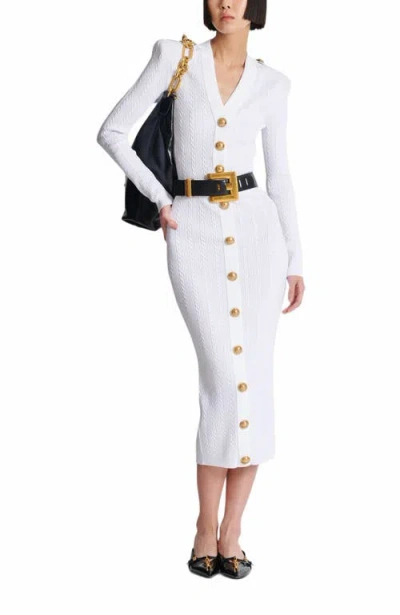 Balmain Long-sleeved Cable-knit Cardigan In White