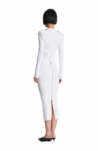 Balmain Long-sleeved Cable-knit Cardigan In White