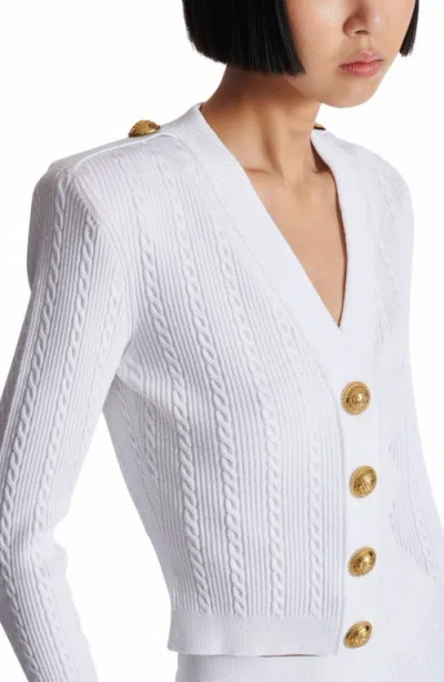 Balmain Long-sleeved Cable-knit Cardigan In White