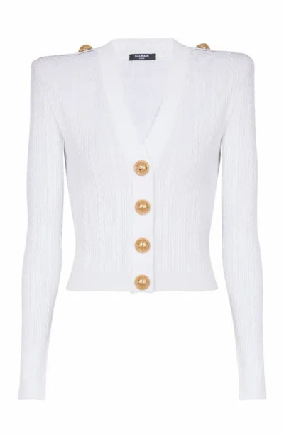 Balmain Long-sleeved Cable-knit Cardigan In White