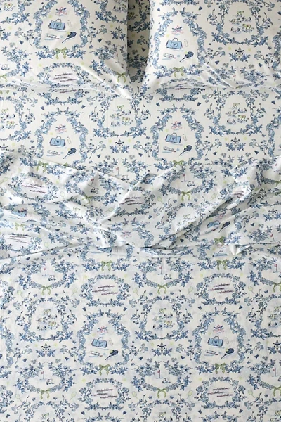 Urban Outfitters Preppy Toile Patterned Core Sheet Set In Blue At