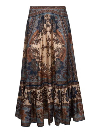 Zimmermann Women Indienne Floral Habotai Silk Ascension Tiered Midi Skirt