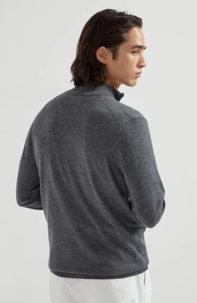 Brunello Cucinelli Half-zip High Collar Ribbed Sweater In Grey