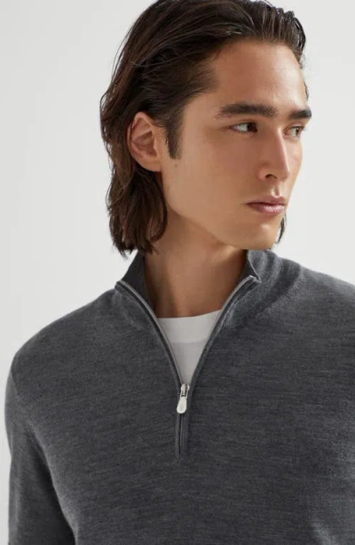 Brunello Cucinelli Half-zip High Collar Ribbed Sweater In Grey