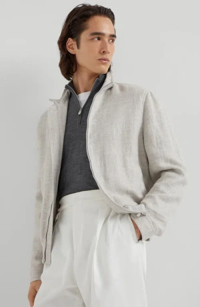 Brunello Cucinelli Half-zip High Collar Ribbed Sweater In Grey