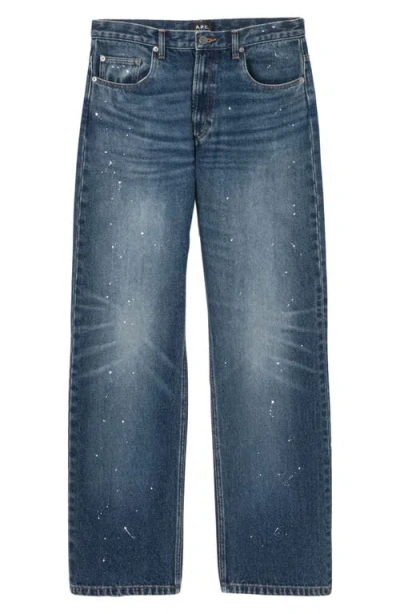 Apc Blue Five-pocket Jeans With All-over Paint Effect In Cotton Man