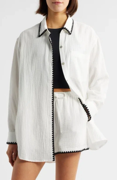 Rails Idania Embroidered Trim Organic Cotton Button-up Shirt In White