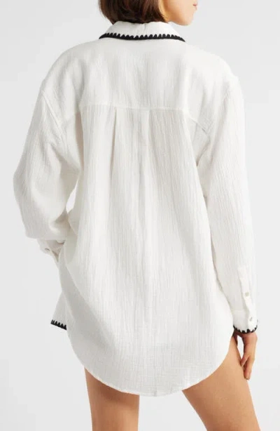 Rails Idania Embroidered Trim Organic Cotton Button-up Shirt In White