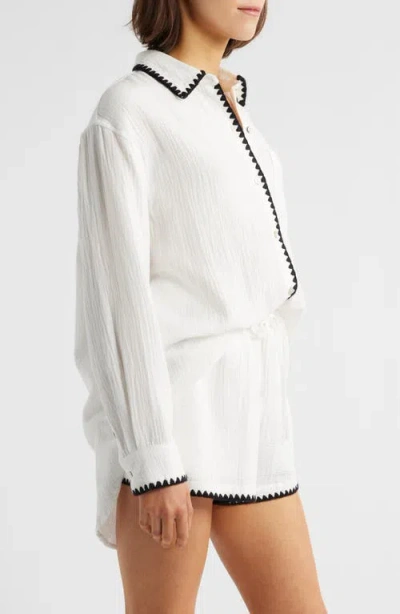 Rails Idania Embroidered Trim Organic Cotton Button-up Shirt In White