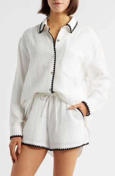 Rails Idania Embroidered Trim Organic Cotton Button-up Shirt In White