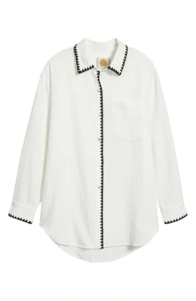 Rails Idania Embroidered Trim Organic Cotton Button-up Shirt In White