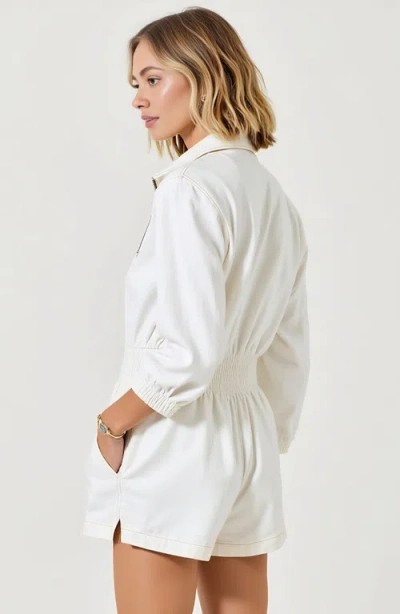 Modenaire Zip Front Long Sleeve Romper With Elastic Waist And Collar Detail