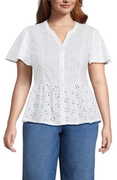 Lands' End Plus Size Short Sleeve Mixed Media Eyelet Top