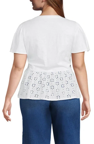 Lands' End Plus Size Short Sleeve Mixed Media Eyelet Top