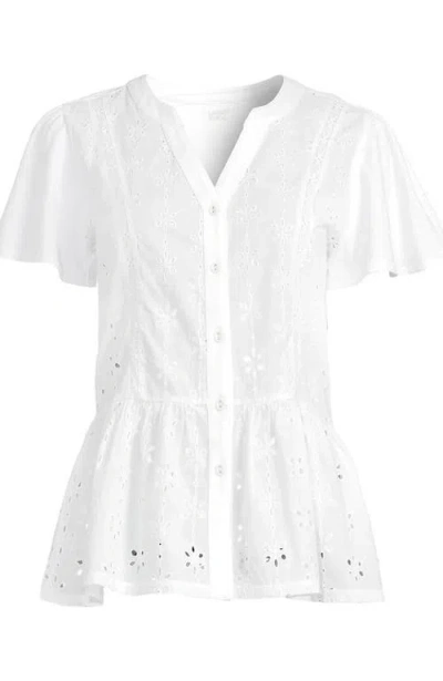 Lands' End Plus Size Short Sleeve Mixed Media Eyelet Top