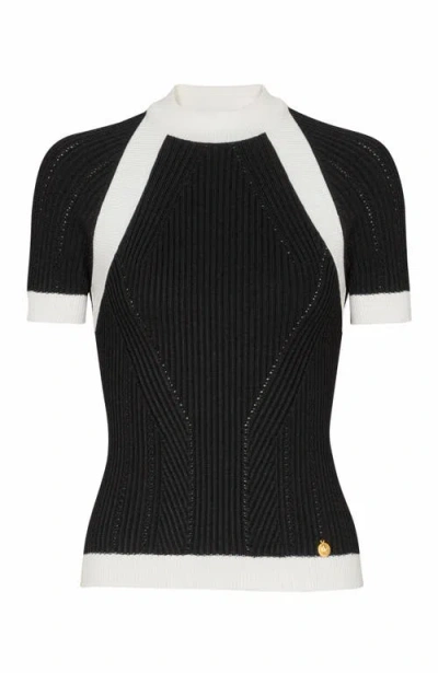 Balmain Ribbed Panelled Knit Top In Black
