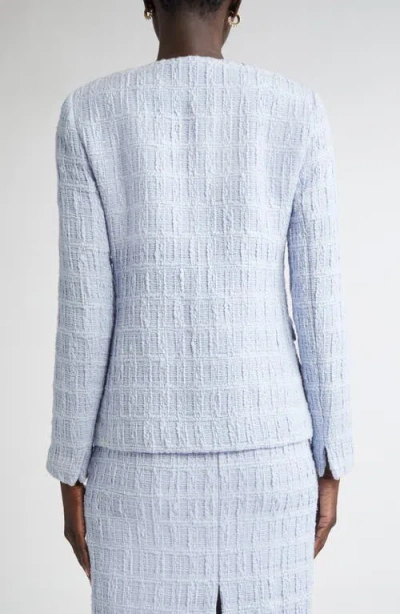 St John St. John Collection Plaid Textured Cotton Blend Tweed Jacket In Blue