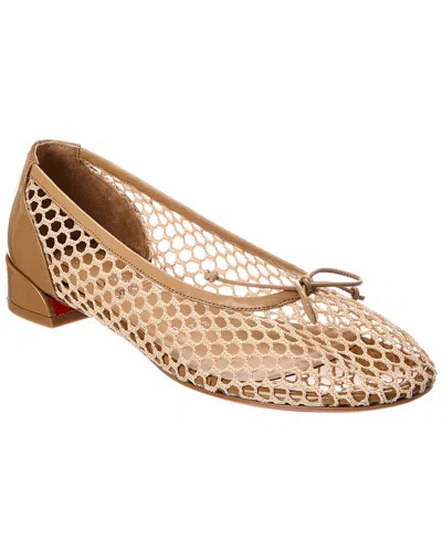 Christian Louboutin Sweetie Jane 20 Patent Leather-trimmed Crocheted Ballet Flats In Brown