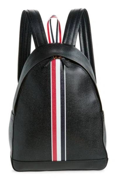 Thom Browne Rwb Stripe Pebbled Leather Backpack In Black