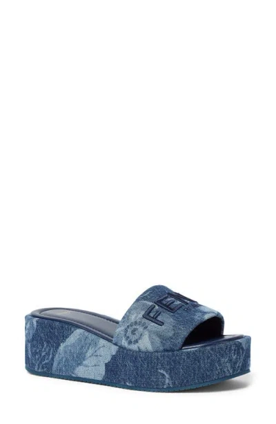 Fendi Sunny Slides With Open Toe And Platform Sole In Blue