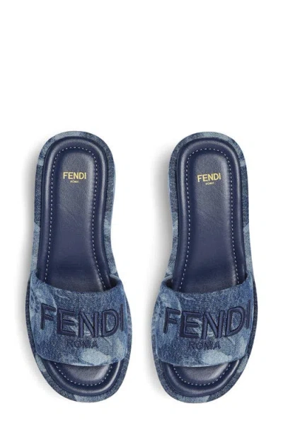 Fendi Sunny Slides With Open Toe And Platform Sole In Blue