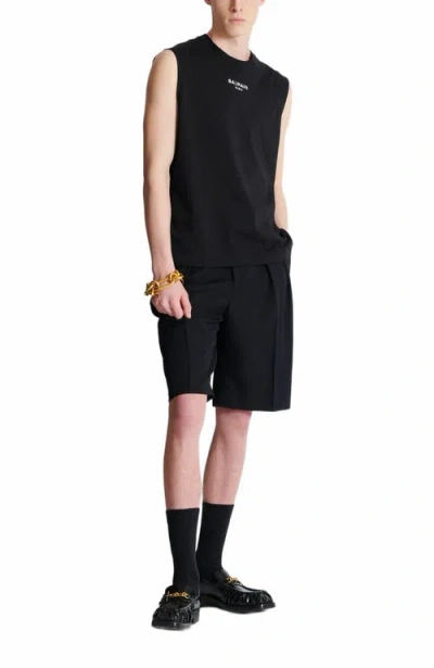 Balmain Black Crewneck Sleeveless Top With Logo Lettering Embroidery On The Front