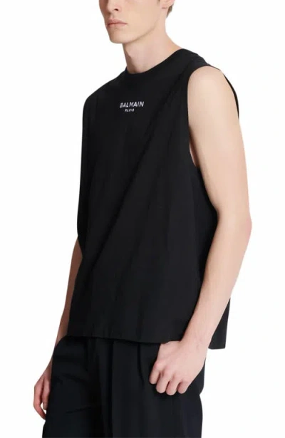 Balmain Black Crewneck Sleeveless Top With Logo Lettering Embroidery On The Front