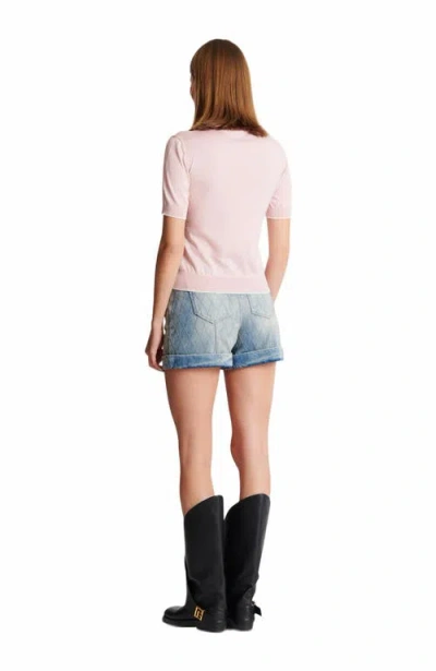 Balmain Embleme-embroidered Knit Top In Pink