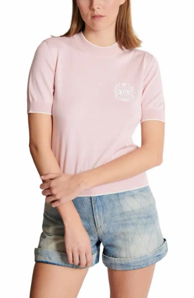 Balmain Embleme-embroidered Knit Top In Pink